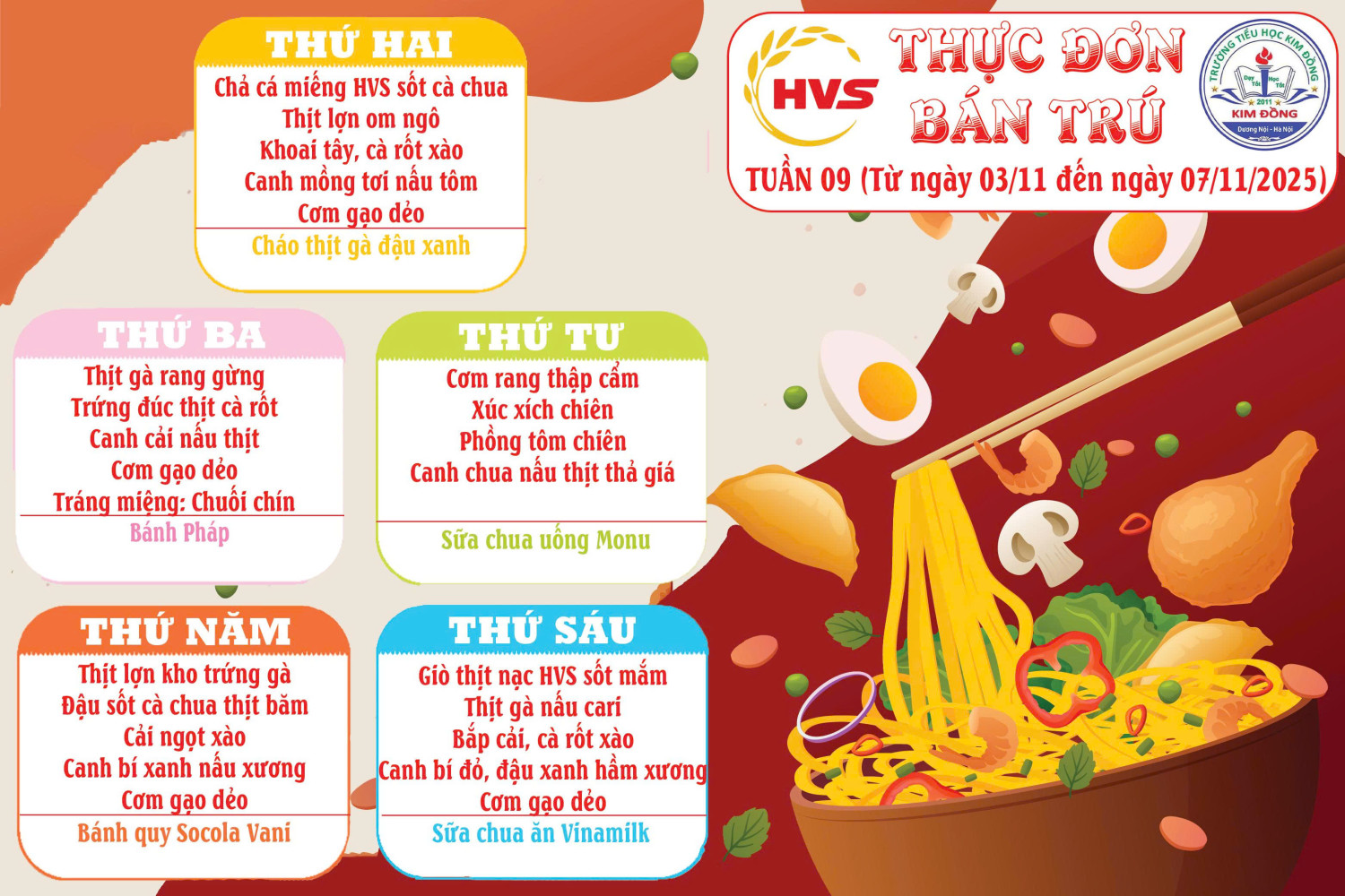 THỰC ĐƠN BÁN TRÚ TUẦN 9