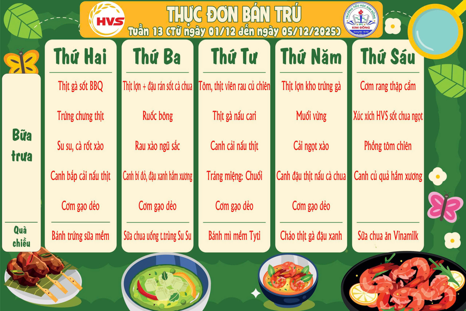 THỰC ĐƠN TUẦN 13