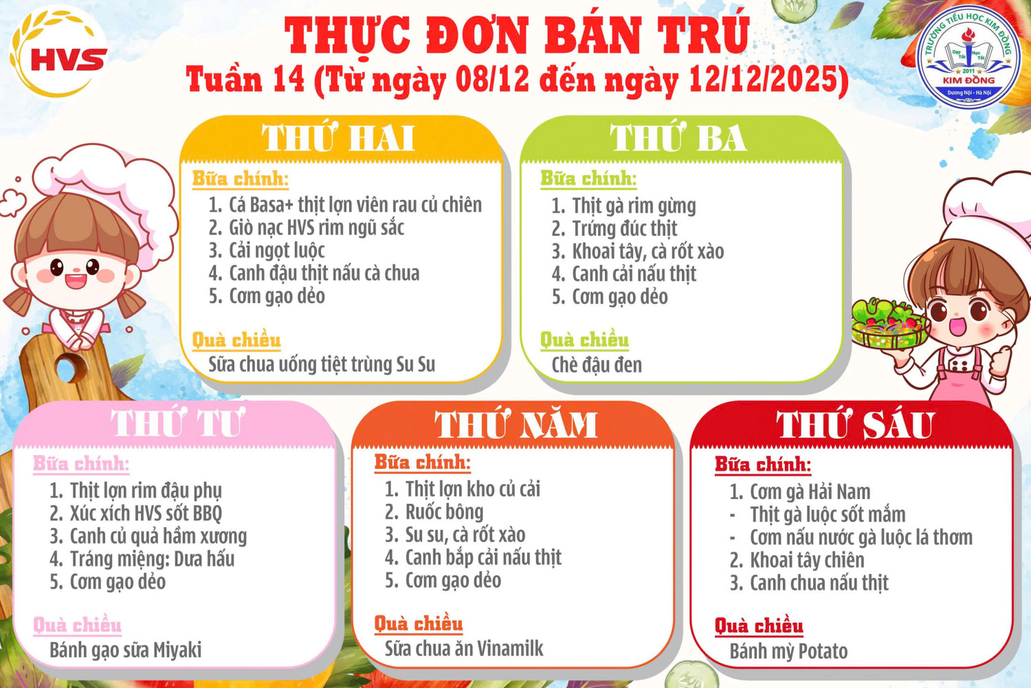 THỰC ĐƠN TUẦN 14